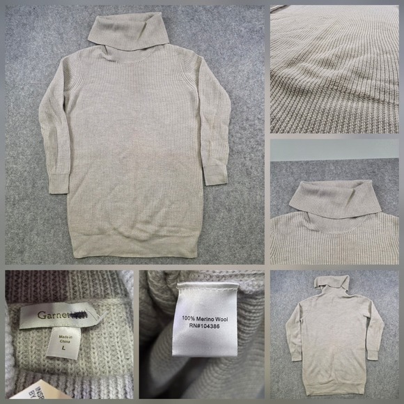 Garnet Hill Sweaters - Garnet Hill Sweater Dress Womens Large Gray‎ Merino Wool Turtleneck NWT NEW